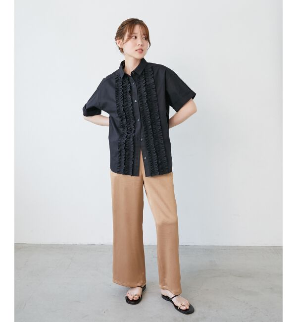  「《1枚で着映え！》フロントフリルレギュラーカラー半袖シャツ」|シャツ・ブラウス|