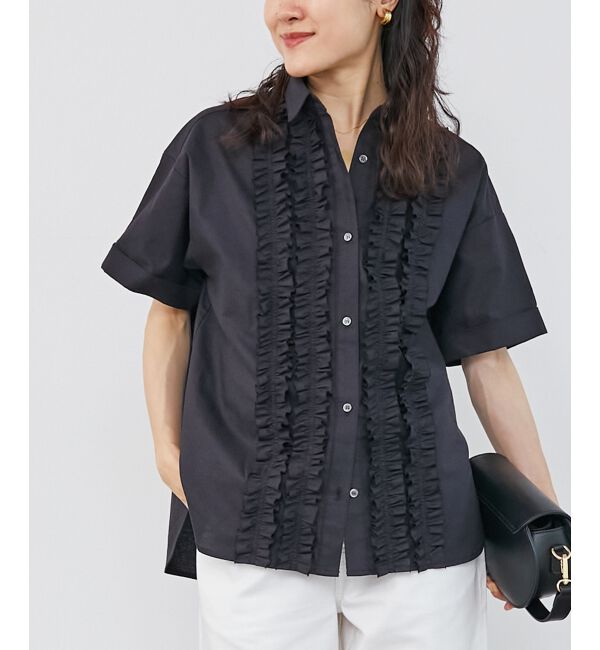  「《1枚で着映え！》フロントフリルレギュラーカラー半袖シャツ」|シャツ・ブラウス|