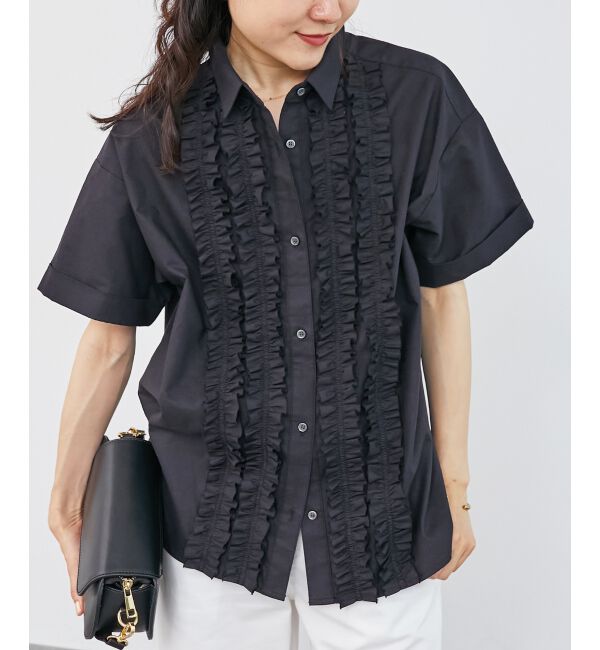  「《1枚で着映え！》フロントフリルレギュラーカラー半袖シャツ」|シャツ・ブラウス|