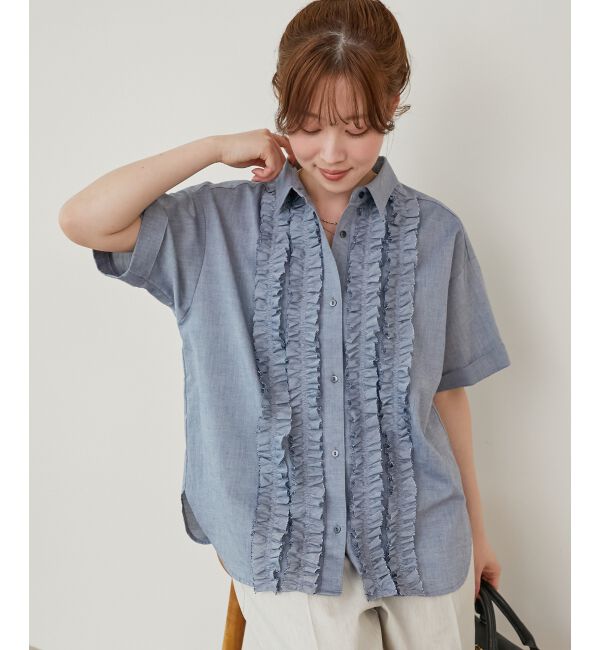  「《1枚で着映え！》フロントフリルレギュラーカラー半袖シャツ」|シャツ・ブラウス|