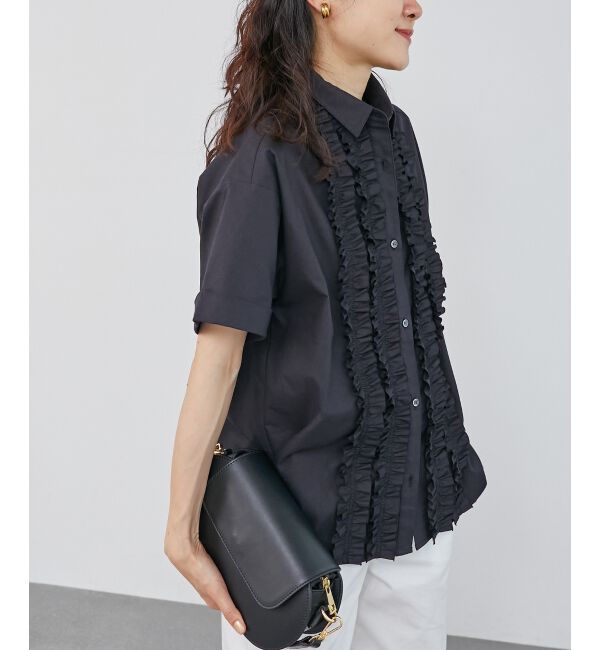  「《1枚で着映え！》フロントフリルレギュラーカラー半袖シャツ」|シャツ・ブラウス|
