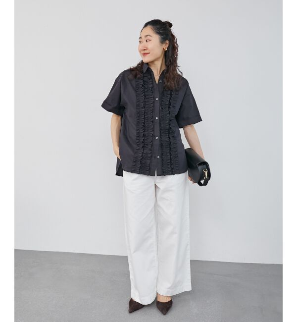  「《1枚で着映え！》フロントフリルレギュラーカラー半袖シャツ」|シャツ・ブラウス|