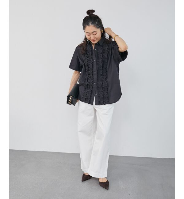  「《1枚で着映え！》フロントフリルレギュラーカラー半袖シャツ」|シャツ・ブラウス|