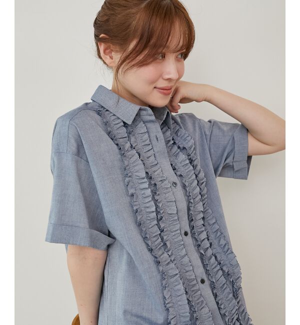  「《1枚で着映え！》フロントフリルレギュラーカラー半袖シャツ」|シャツ・ブラウス|