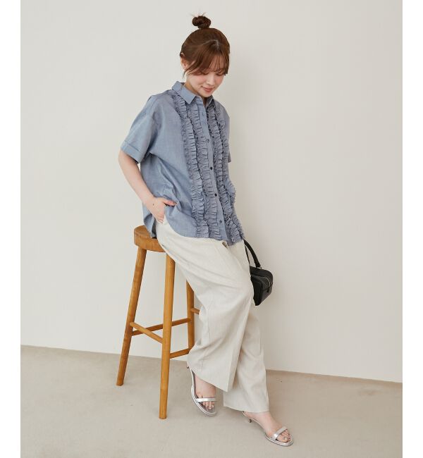  「《1枚で着映え！》フロントフリルレギュラーカラー半袖シャツ」|シャツ・ブラウス|