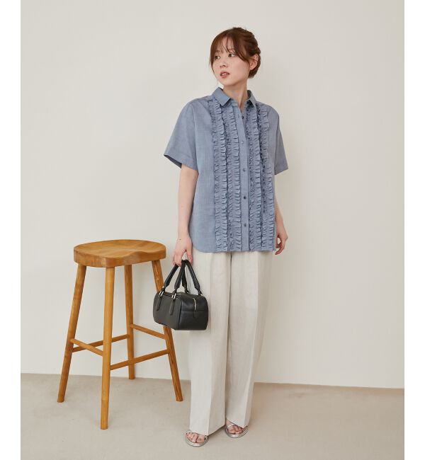  「《1枚で着映え！》フロントフリルレギュラーカラー半袖シャツ」|シャツ・ブラウス|