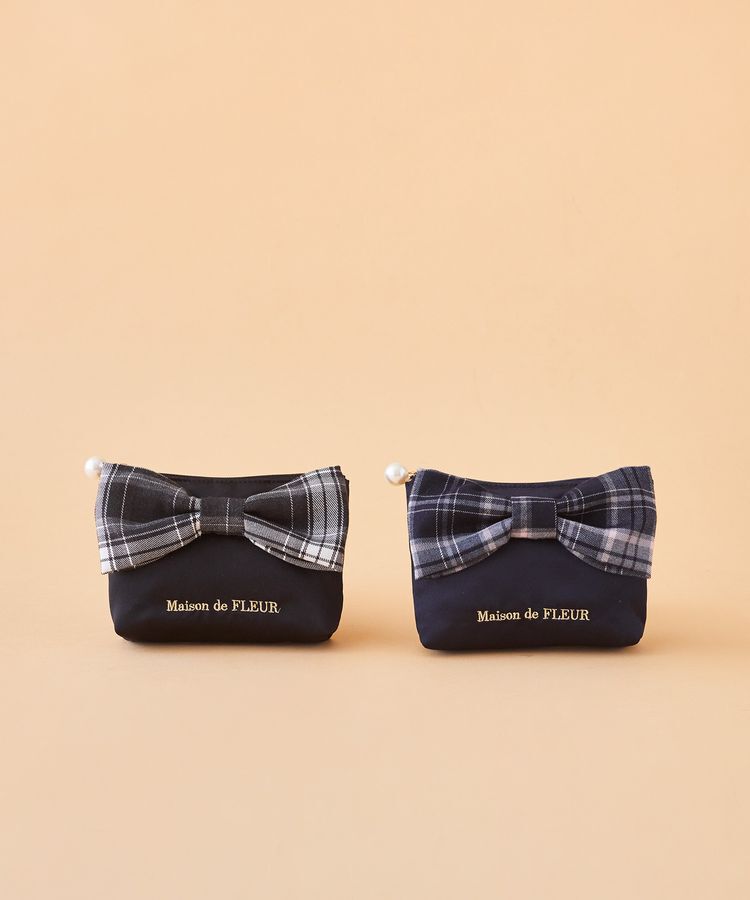 Maison de FLEUR「チェックリボンサテンポーチ」|ポーチ|