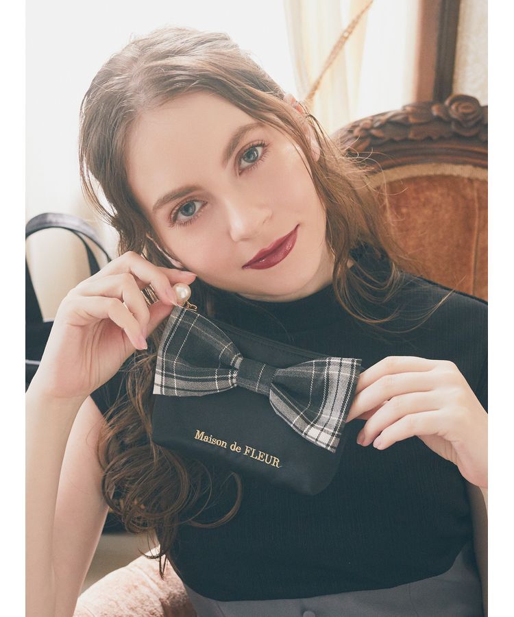 Maison de FLEUR「チェックリボンサテンポーチ」|ポーチ|
