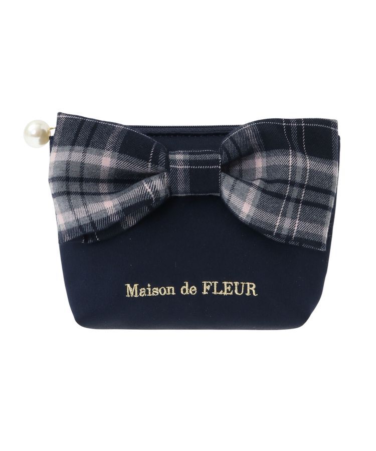 Maison de FLEUR「チェックリボンサテンポーチ」|ポーチ|