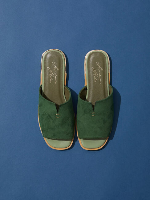  「【WEB限定】スエード調フラットサンダル」|サンダル|グリーン