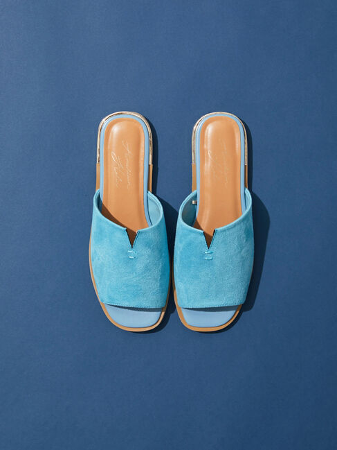  「【WEB限定】スエード調フラットサンダル」|サンダル|ブルー