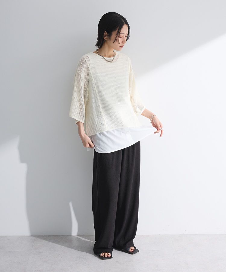 armonia「七分袖コットンメッシュラグラントップス」|Tシャツ・カットソー|