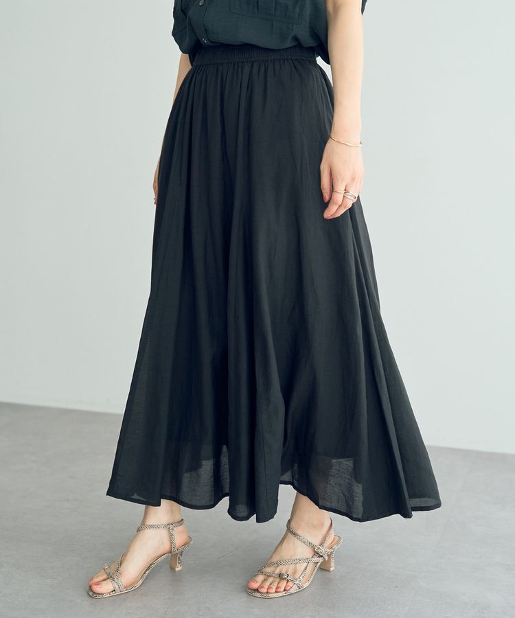 YECCA VECCA「綿レーヨンギャザーロングスカート」|フレア|