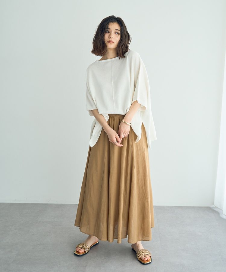 YECCA VECCA「綿レーヨンギャザーロングスカート」|フレア|