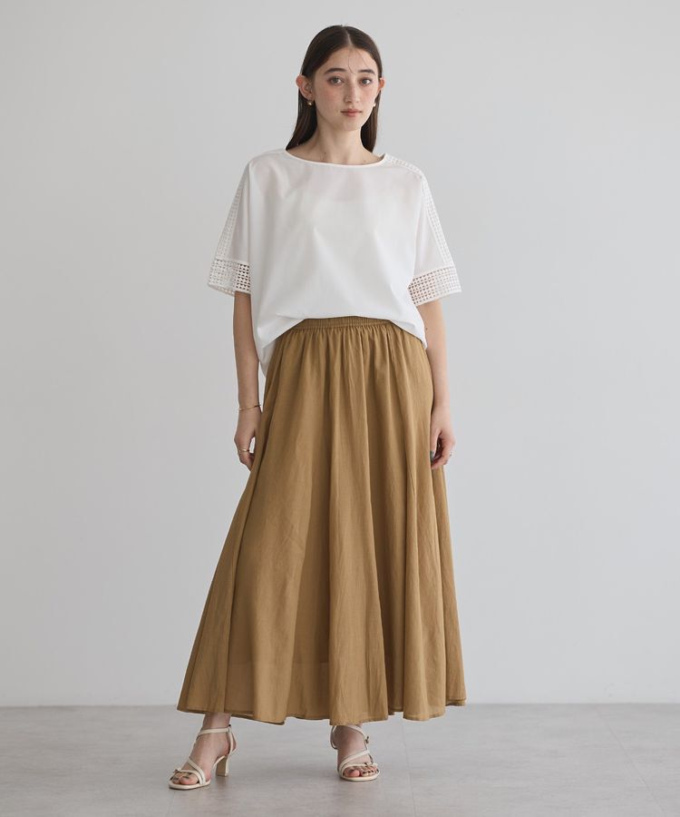 YECCA VECCA「綿レーヨンギャザーロングスカート」|フレア|