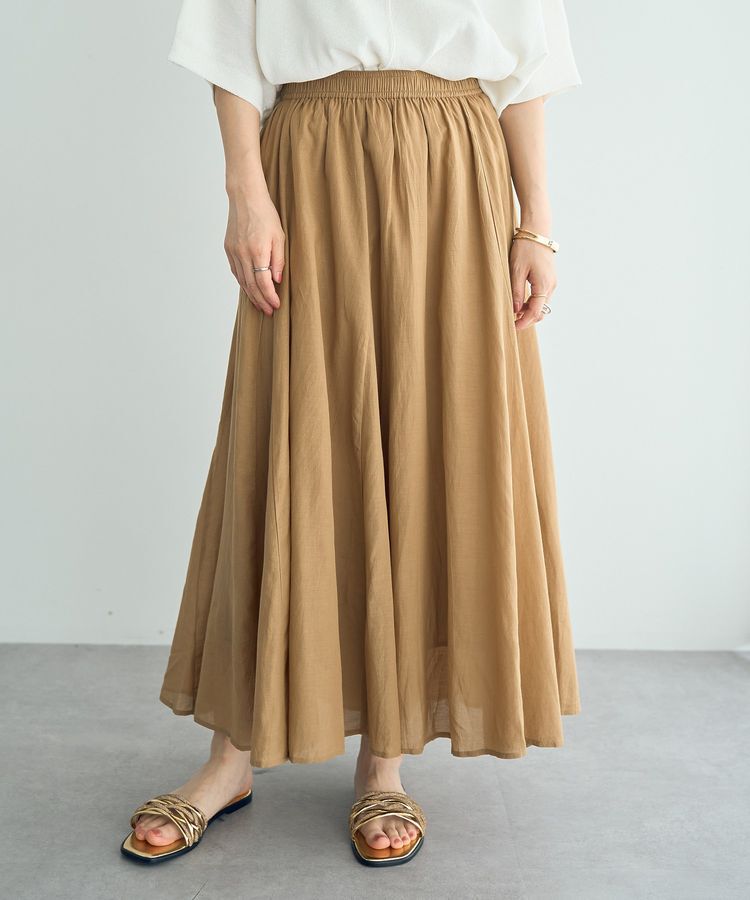 YECCA VECCA「綿レーヨンギャザーロングスカート」|フレア|Beige