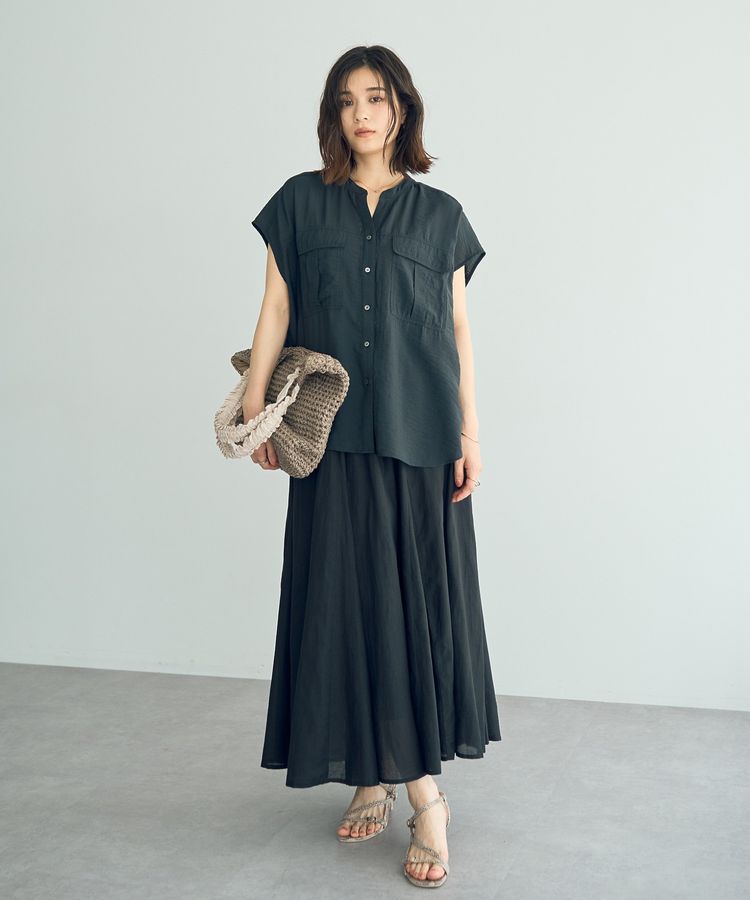 YECCA VECCA「綿レーヨンギャザーロングスカート」|フレア|