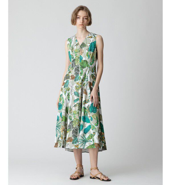 allureville「リーフプリントマルチフレアーVネックワンピース」|ワンピース|