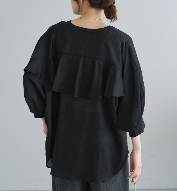  「バックラッフルスキッパーシアーブラウス」|シャツ・ブラウス|ブラック