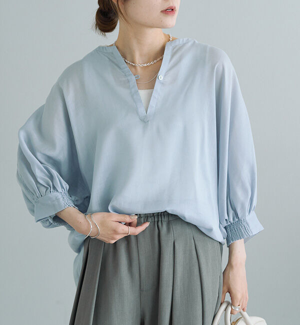  「バックラッフルスキッパーシアーブラウス」|シャツ・ブラウス|ブルー