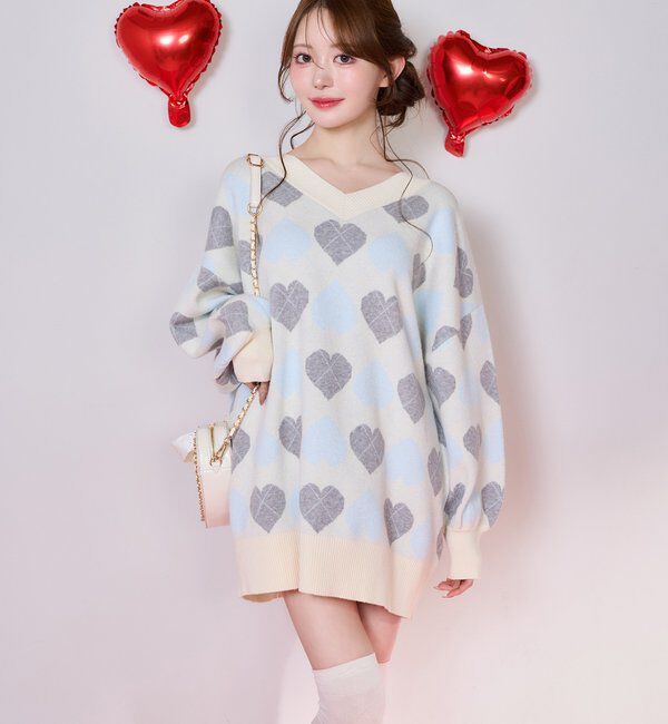  「【Heart collection】ハートアーガイルニットミニワンピ」|ワンピース|