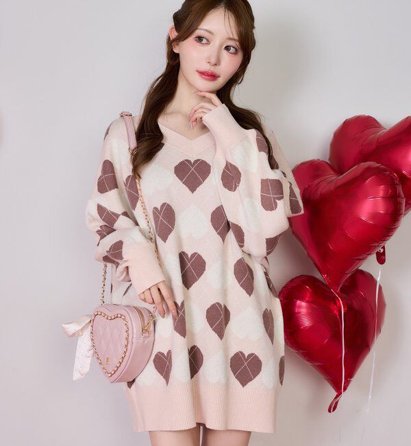  「【Heart collection】ハートアーガイルニットミニワンピ」|ワンピース|