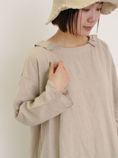 Samansa Mos2「【Cross&times;Linen】フリルカラーブラウス」|シャツ・ブラウス|ベージュ