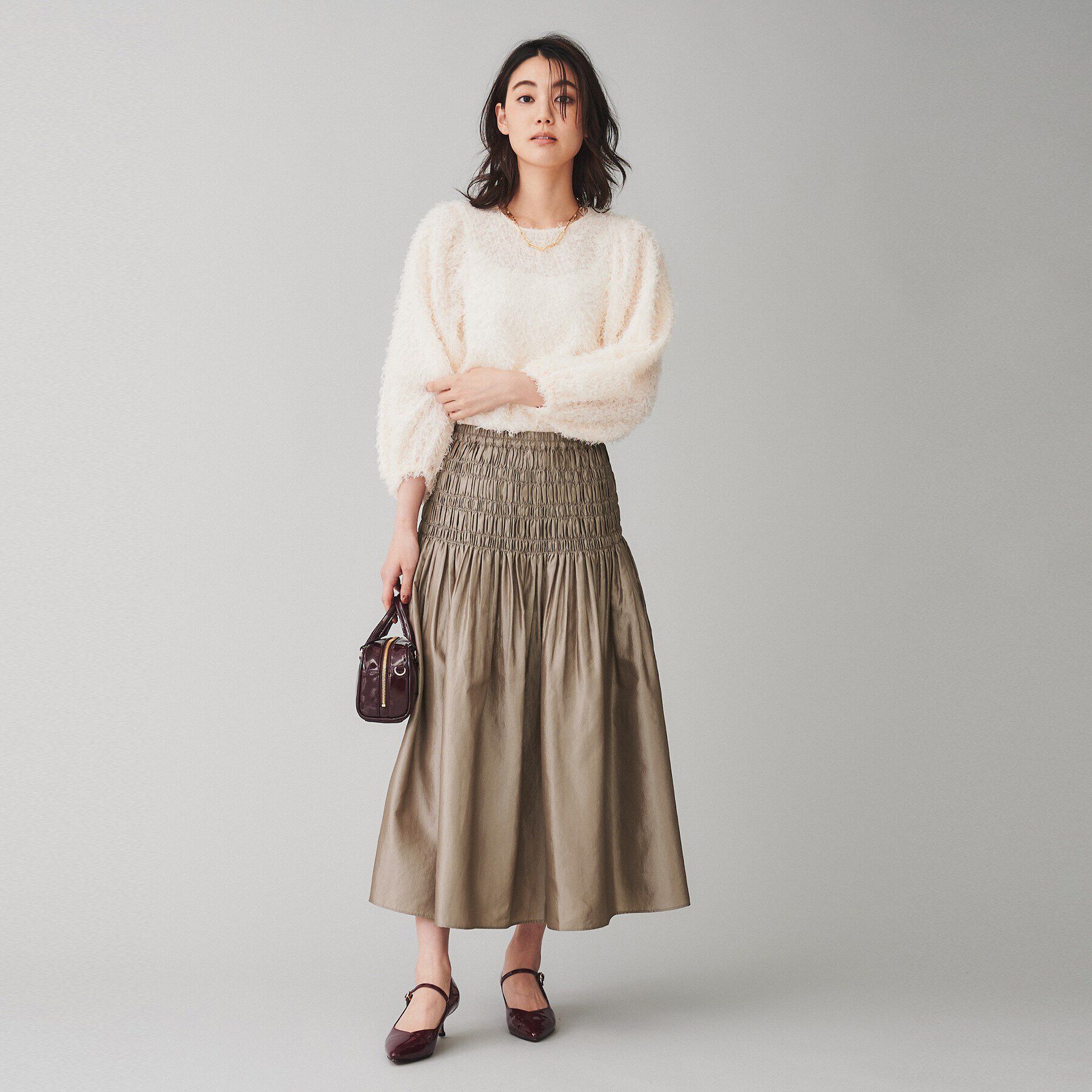UNTITLED「【Liyoca】シャンブレータフタ ギャザープレススカート」|スカート|