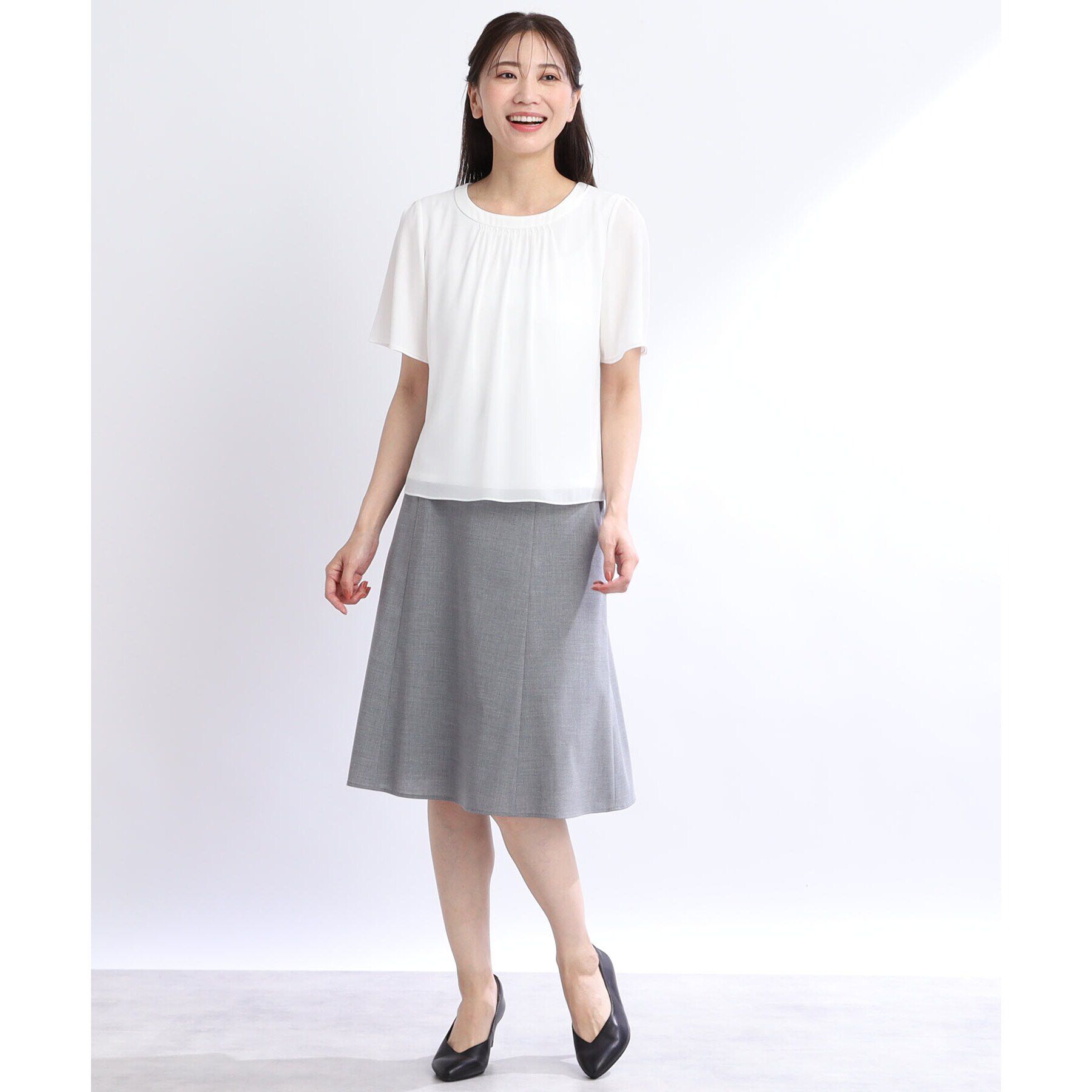 Reflect「【UVカット／接触冷感／マシンウォッシュ可】スクエアネックタックブラウス」|Tシャツ・カットソー|