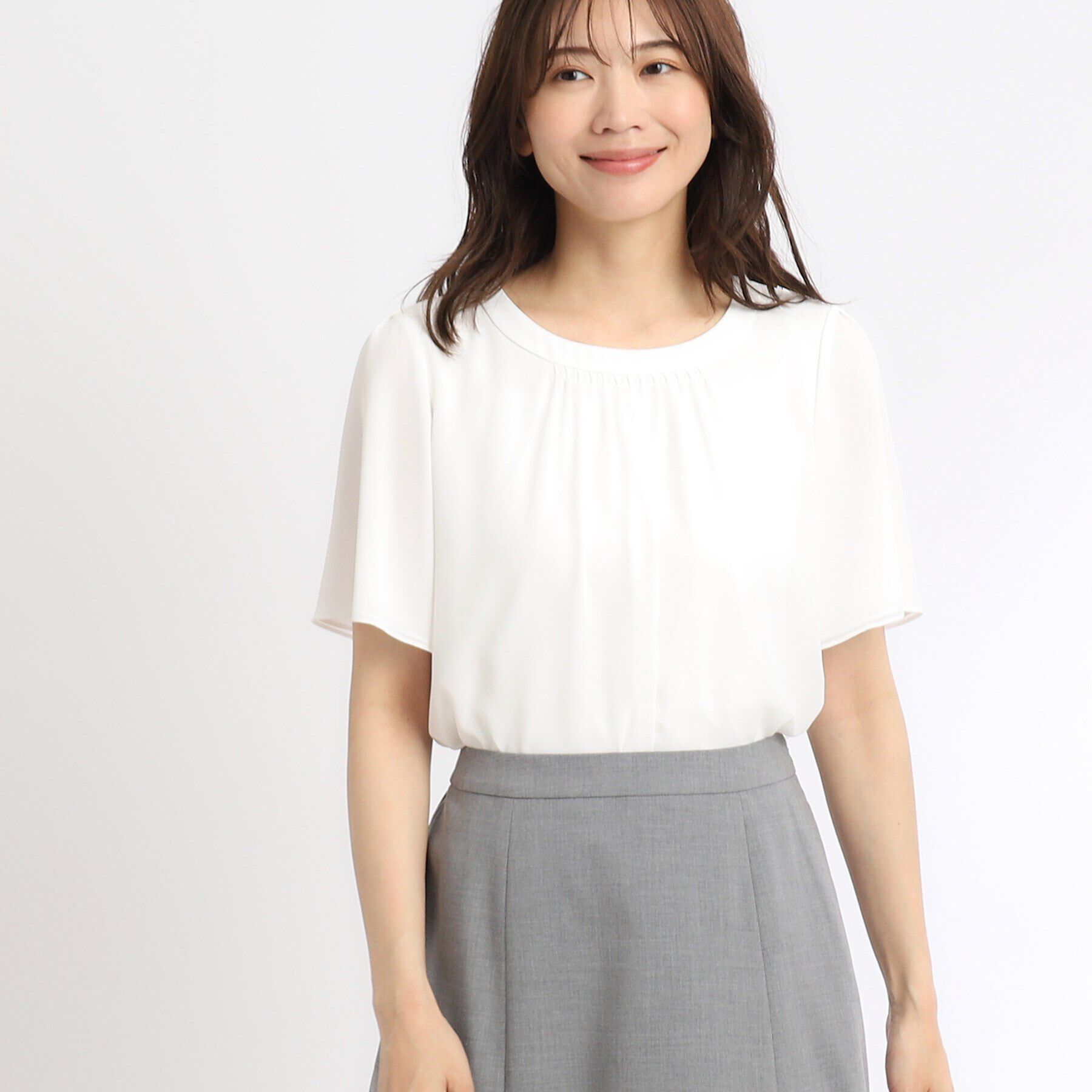 Reflect「【UVカット／接触冷感／マシンウォッシュ可】スクエアネックタックブラウス」|Tシャツ・カットソー|