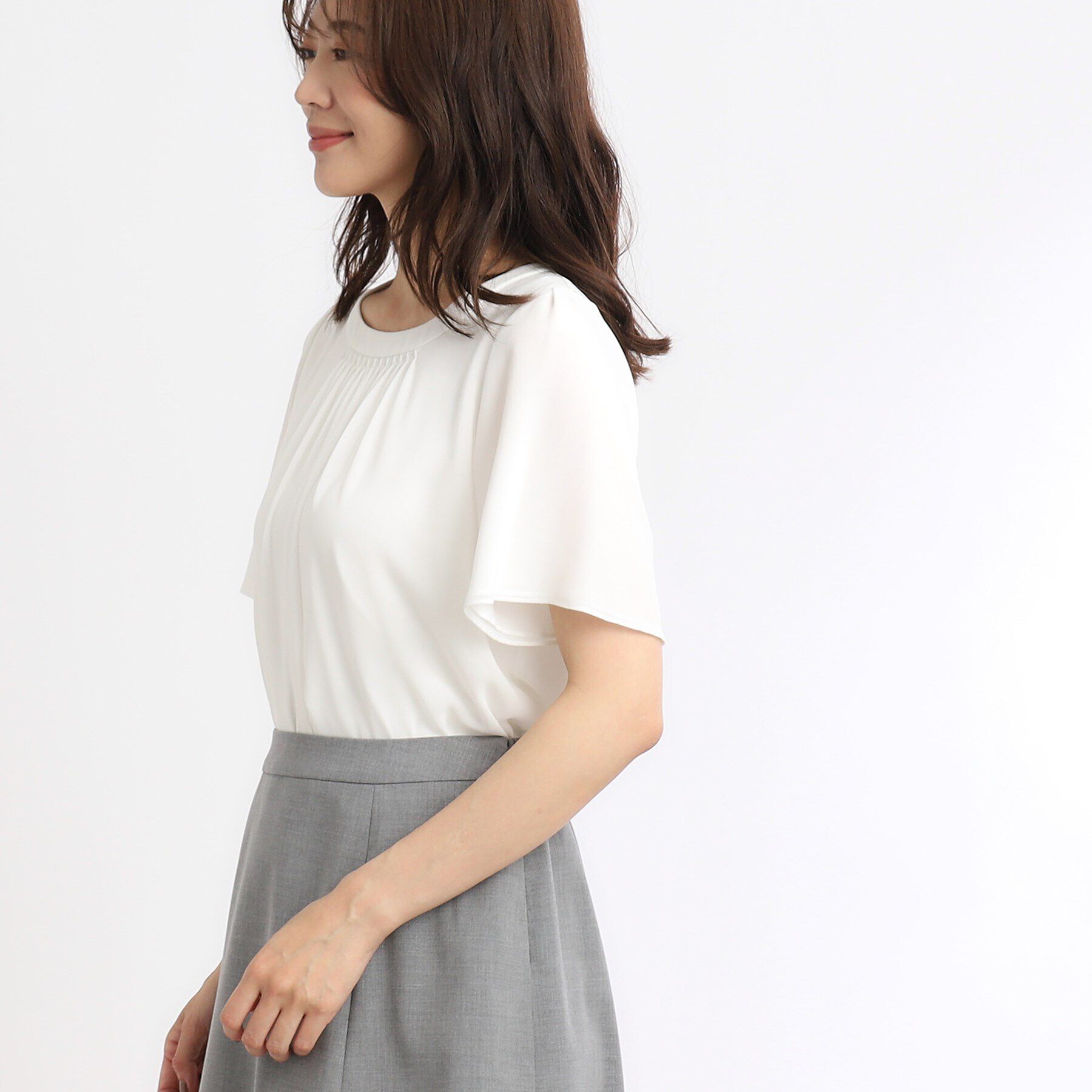 Reflect「【UVカット／接触冷感／マシンウォッシュ可】スクエアネックタックブラウス」|Tシャツ・カットソー|