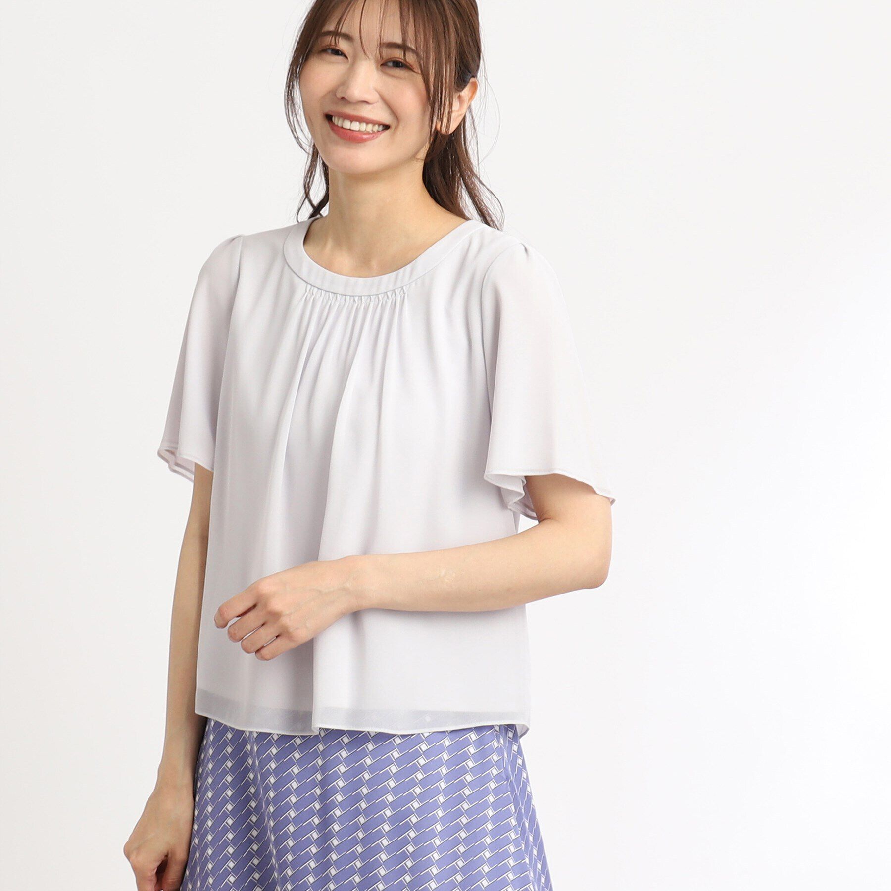 Reflect「【UVカット／接触冷感／マシンウォッシュ可】スクエアネックタックブラウス」|Tシャツ・カットソー|