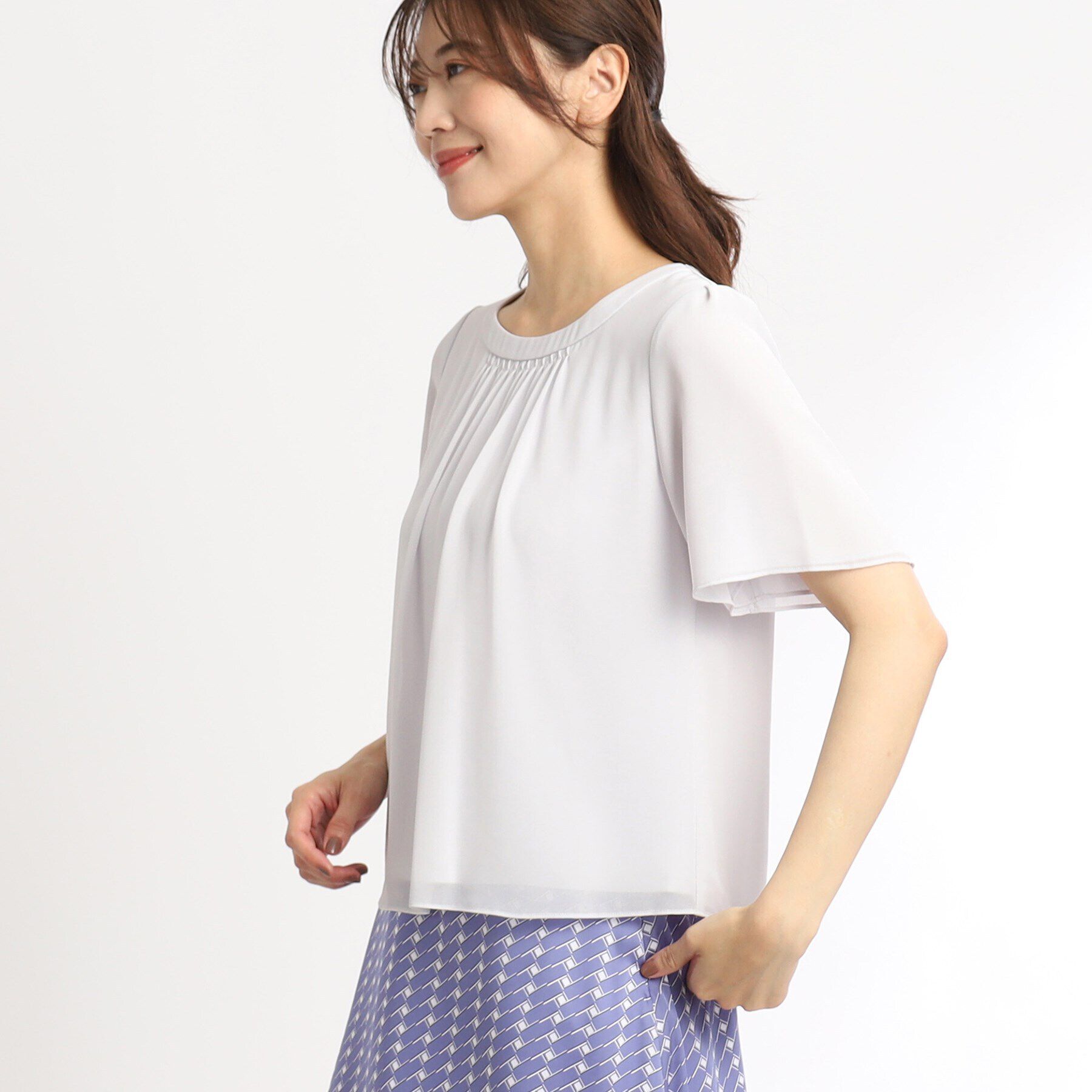 Reflect「【UVカット／接触冷感／マシンウォッシュ可】スクエアネックタックブラウス」|Tシャツ・カットソー|