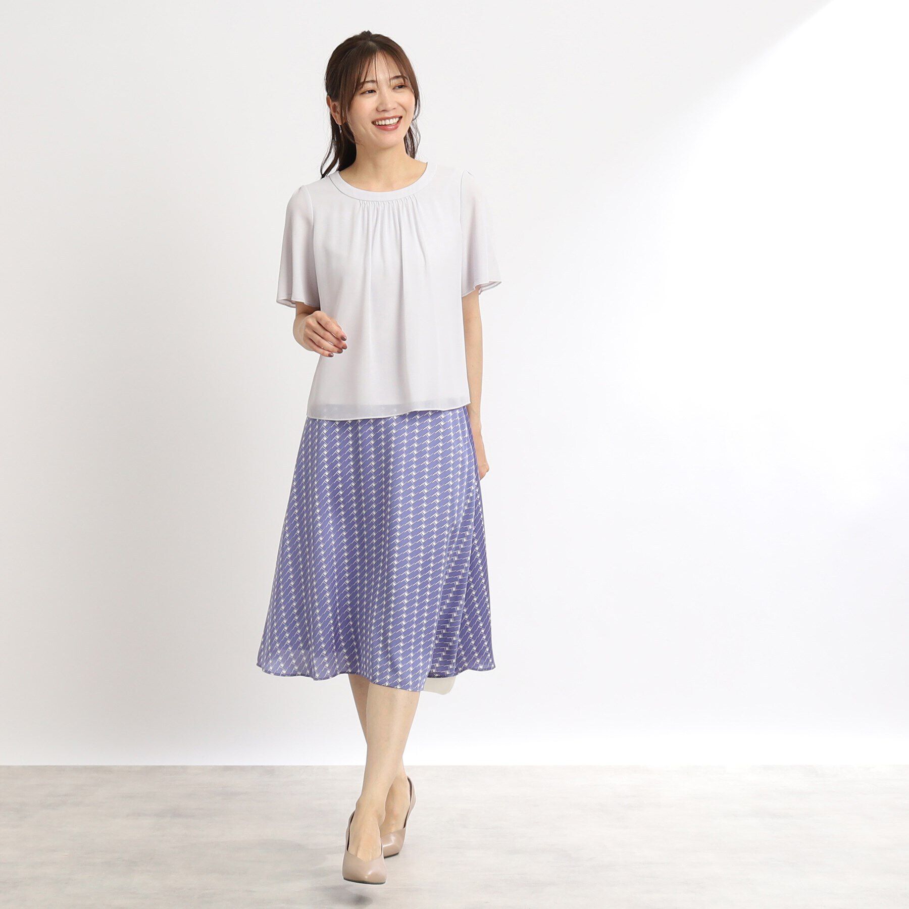 Reflect「【UVカット／接触冷感／マシンウォッシュ可】スクエアネックタックブラウス」|Tシャツ・カットソー|