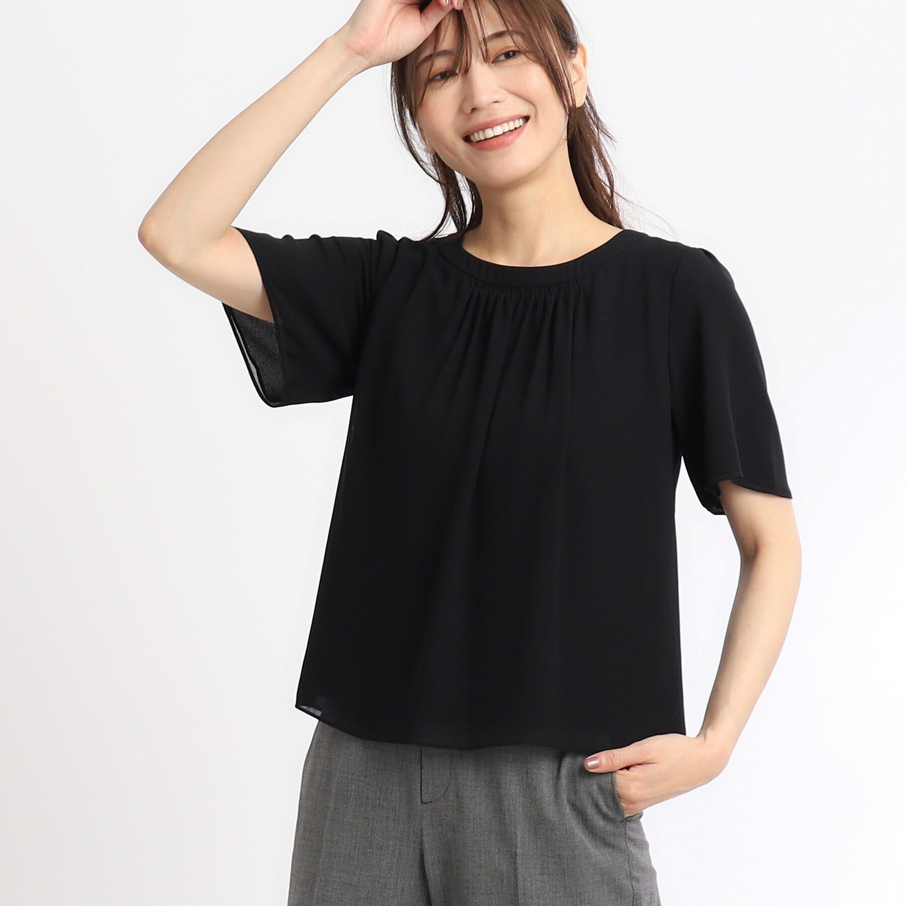 Reflect「【UVカット／接触冷感／マシンウォッシュ可】スクエアネックタックブラウス」|Tシャツ・カットソー|