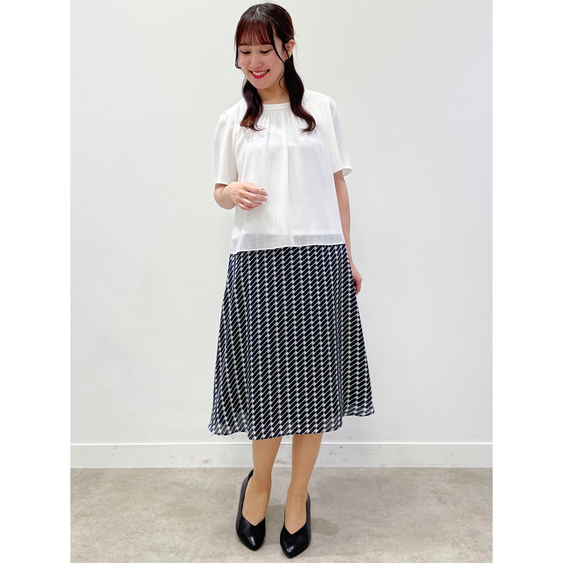 Reflect「【UVカット／接触冷感／マシンウォッシュ可】スクエアネックタックブラウス」|Tシャツ・カットソー|