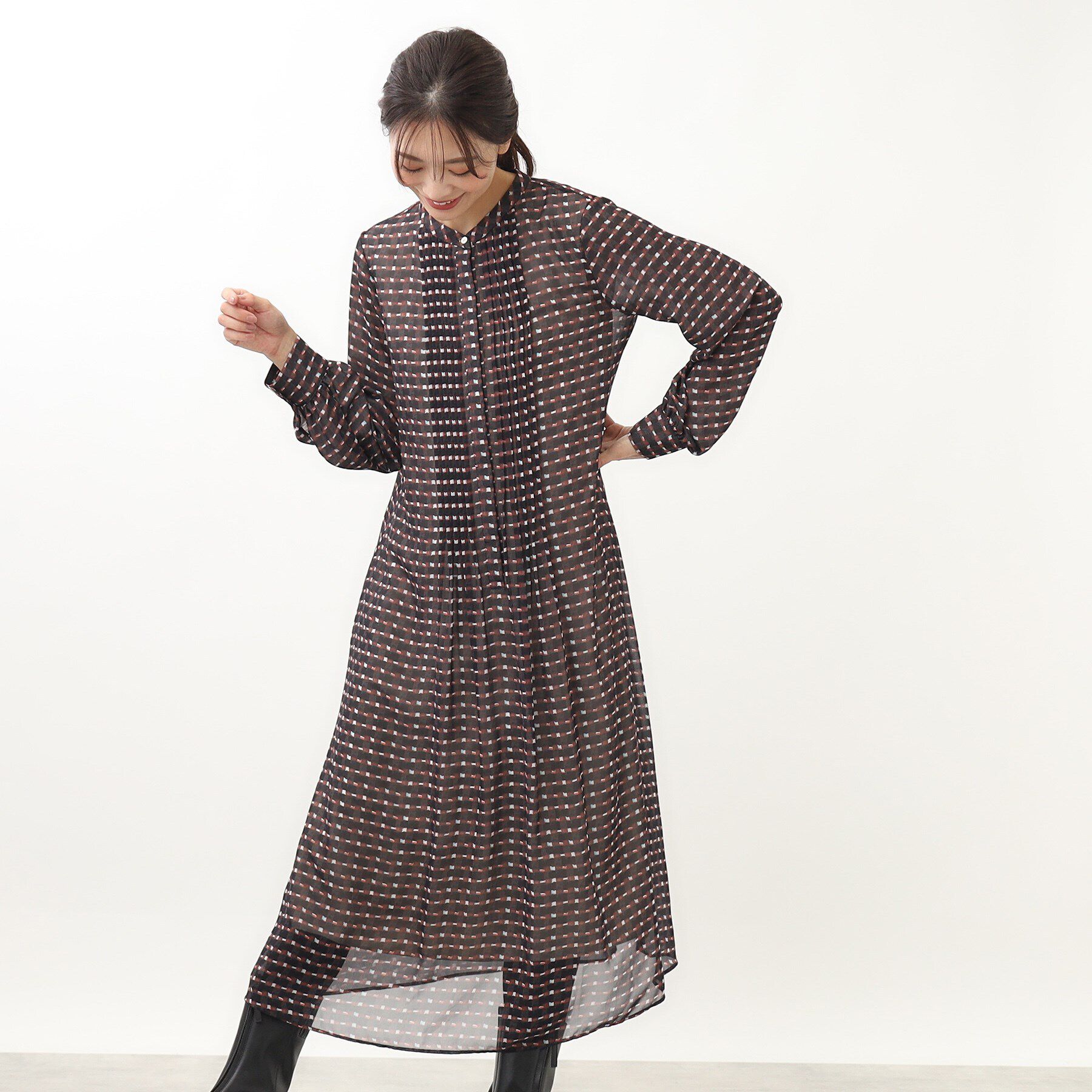 Reflect「【マシンウォッシュ可】チェック柄プリントワンピース」|ワンピース|