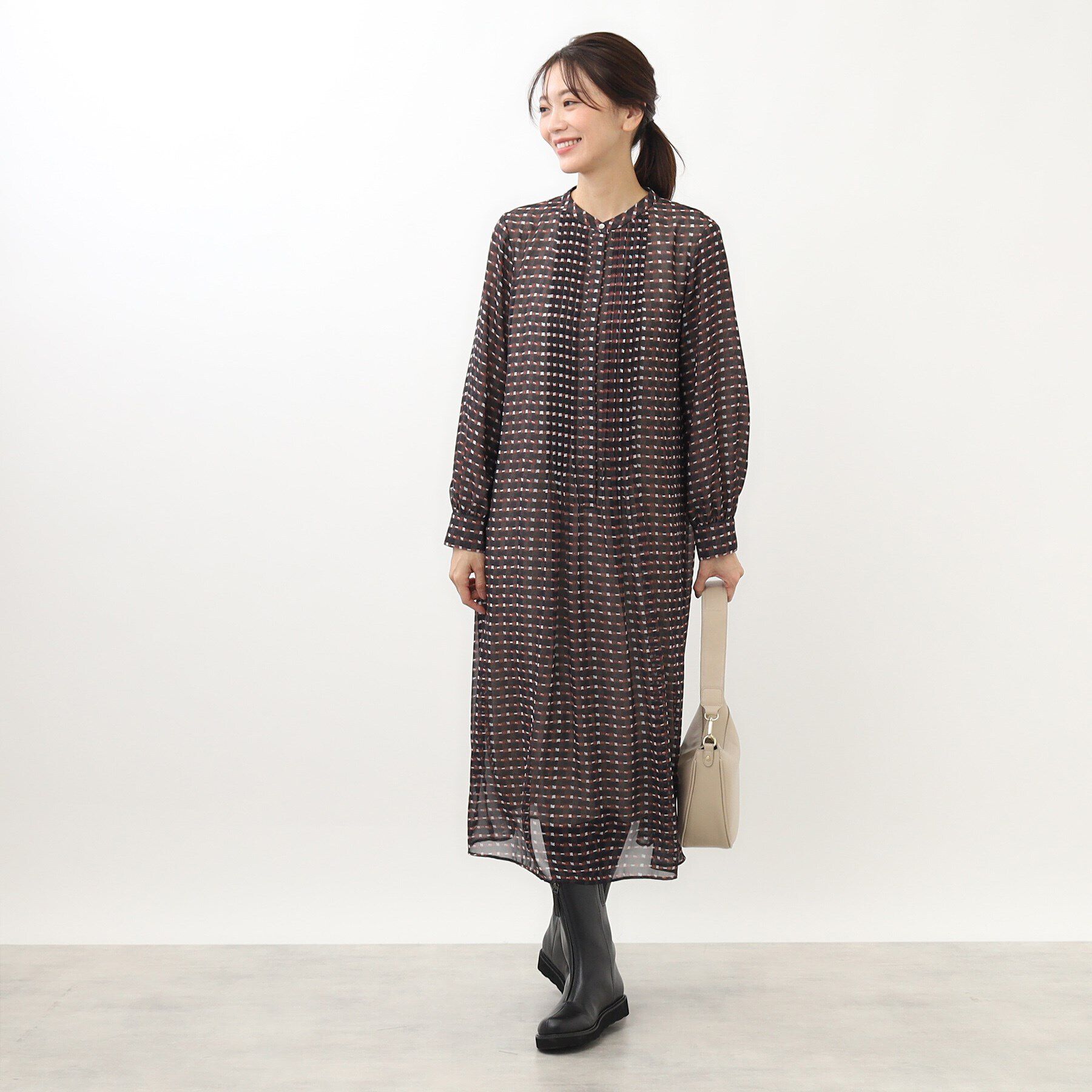 Reflect「【マシンウォッシュ可】チェック柄プリントワンピース」|ワンピース|