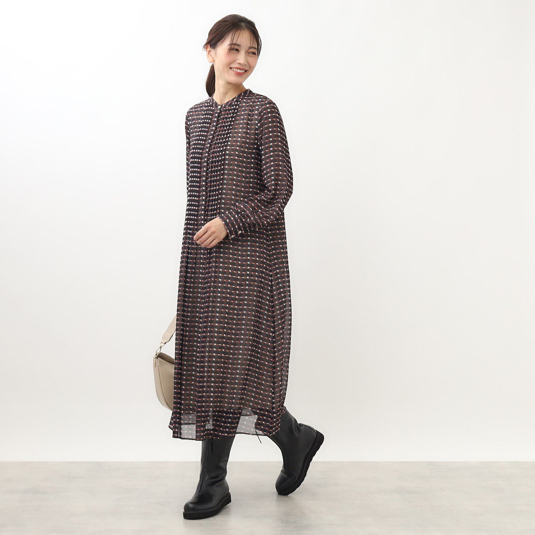 Reflect「【マシンウォッシュ可】チェック柄プリントワンピース」|ワンピース|