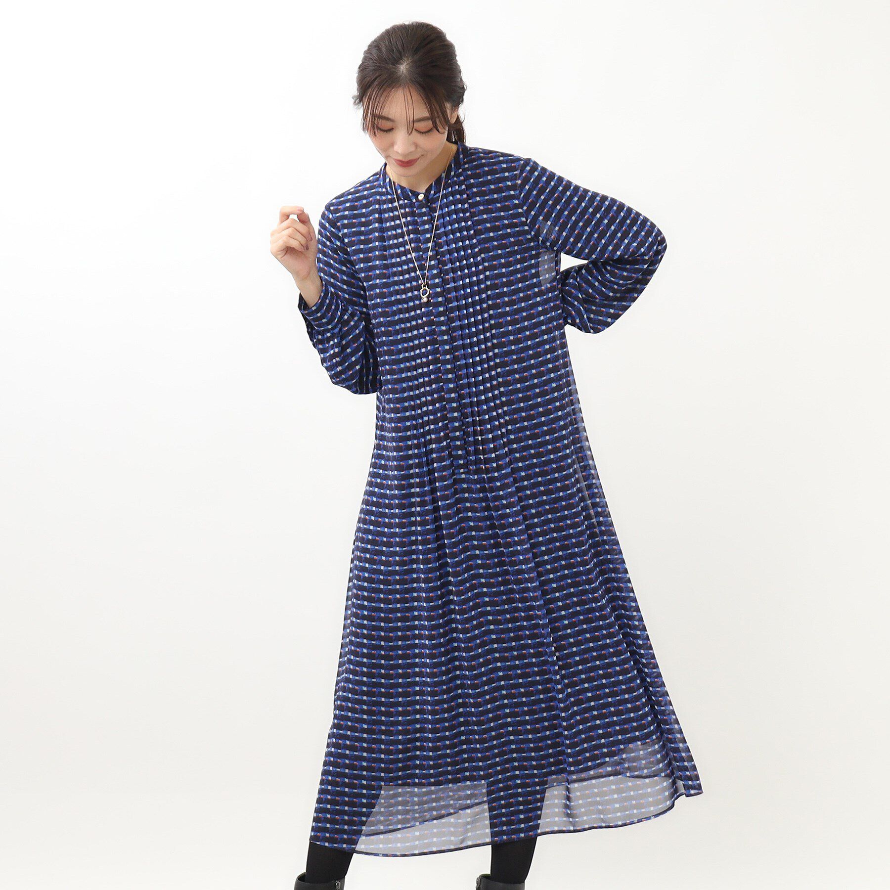 Reflect「【マシンウォッシュ可】チェック柄プリントワンピース」|ワンピース|