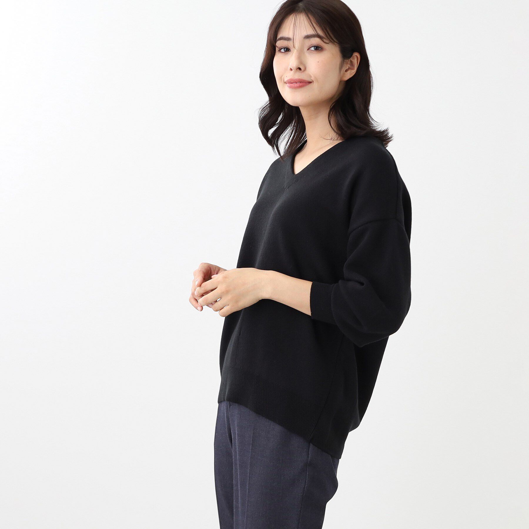 Reflect「【SALE／洗える】V開きオフボディニット」|ニット・セーター|