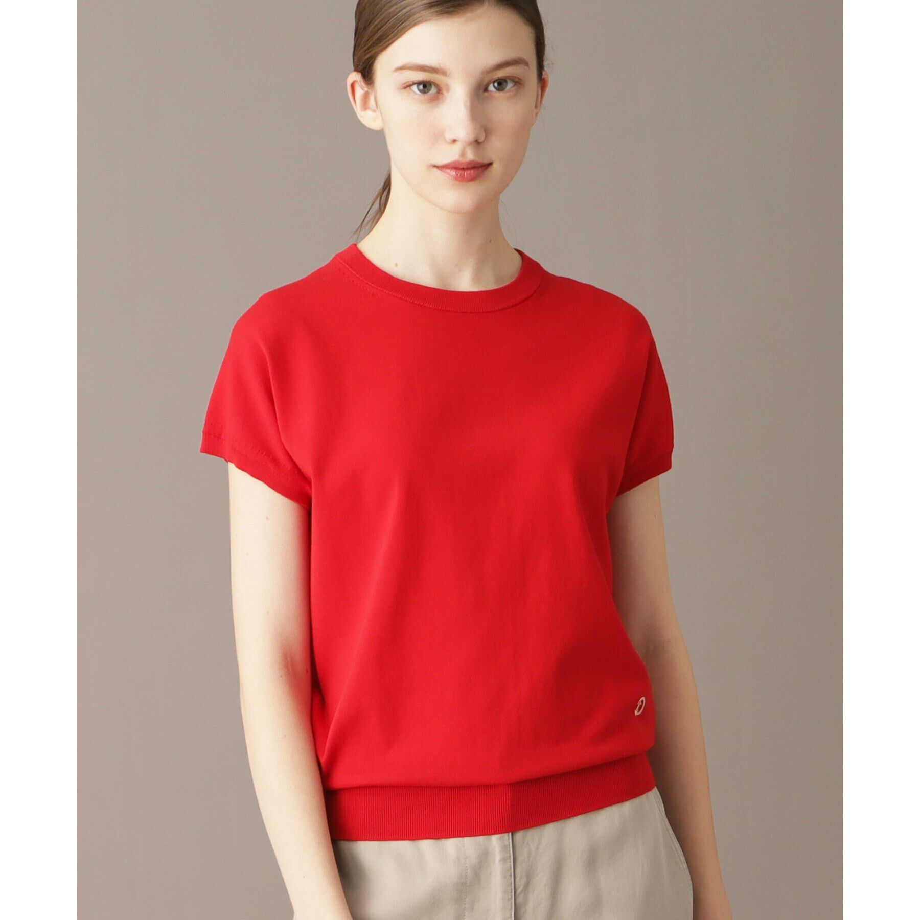 DRESSTERIOR「【定番/洗える】コットンシルク混フレンチスリーブニット」|ニット・セーター|レッド(063)