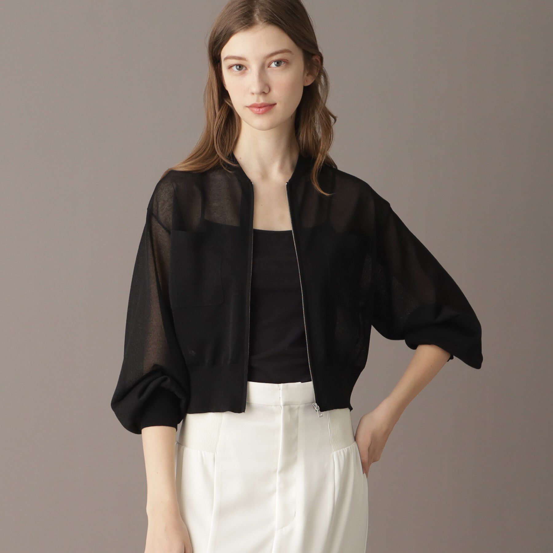 DRESSTERIOR「【洗える/清涼感】シアージップアップニットブルゾン」|ブルゾン・スタジャン|
