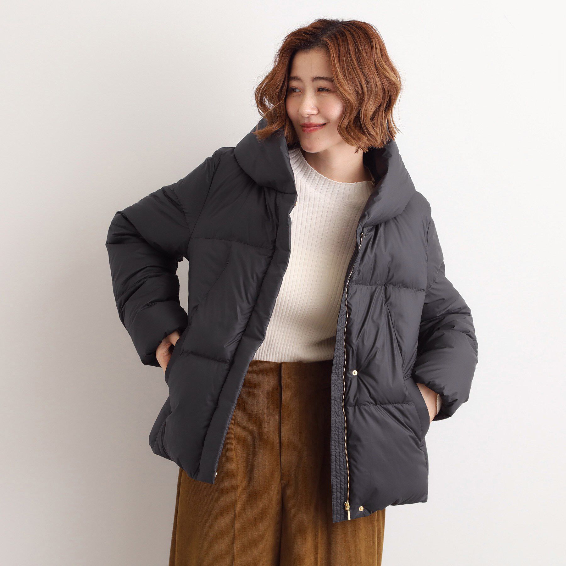 grove「【名品アウター／800FP・多機能】つつまれダウンショート」|ダウン|ブラック(019)