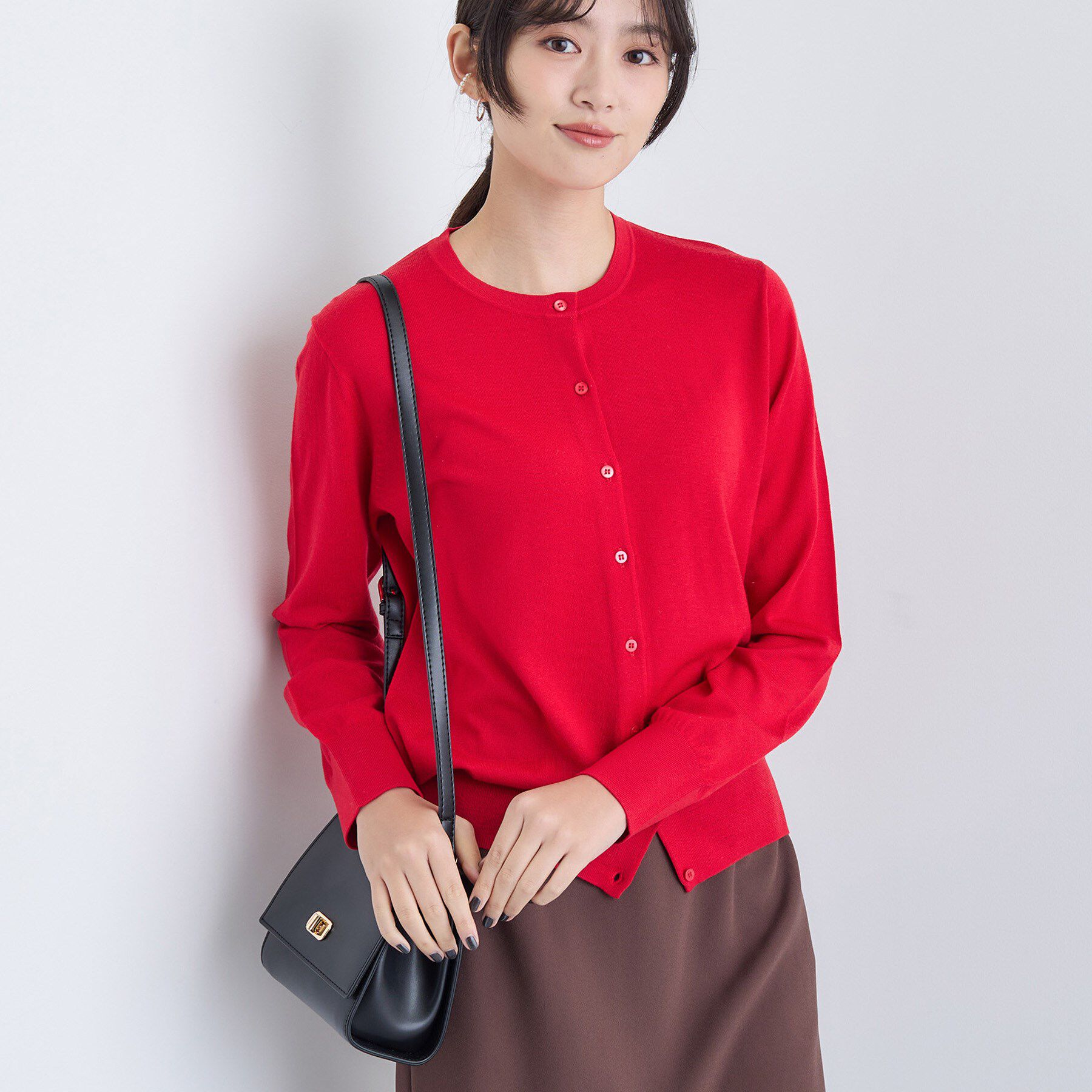 INDIVI「【洗える】ハイゲージニットカーディガン」|カーディガン|レッド(062)