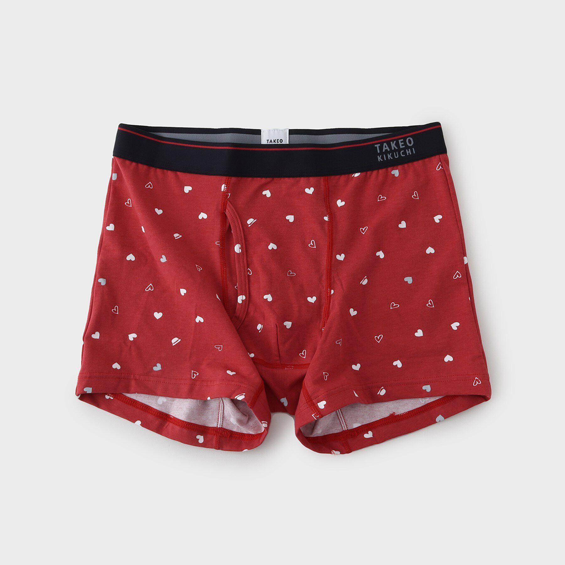 TAKEO KIKUCHI「【MADE IN JAPAN】ハート＆ハットプリント柄ボクサーパンツ」|インナー|ﾚｯﾄﾞ(062)