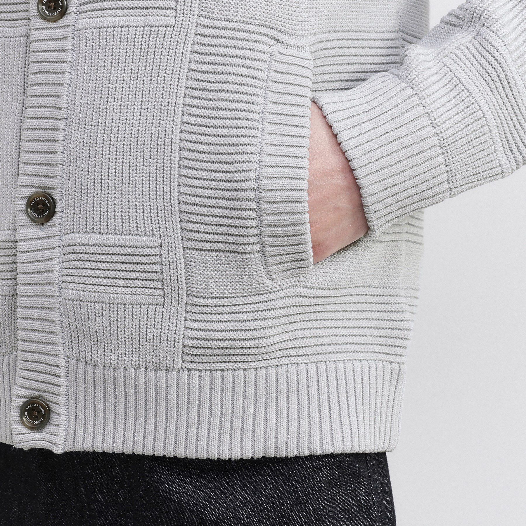 TAKEO KIKUCHI「畦編みチェック ニットカーディガン」|カーディガン|