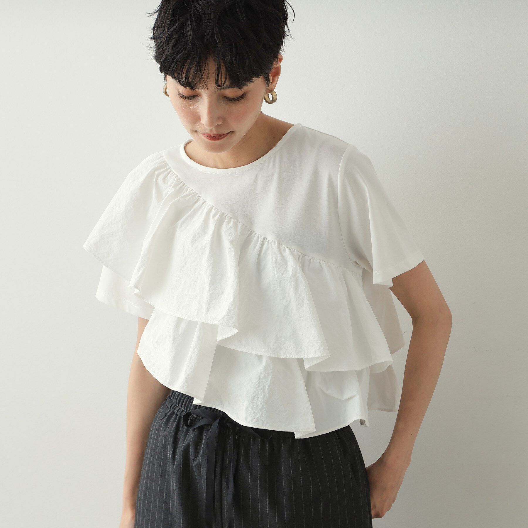 OPAQUE.CLIP「2段フリルカットソー【洗濯機洗い可】」|Tシャツ・カットソー|