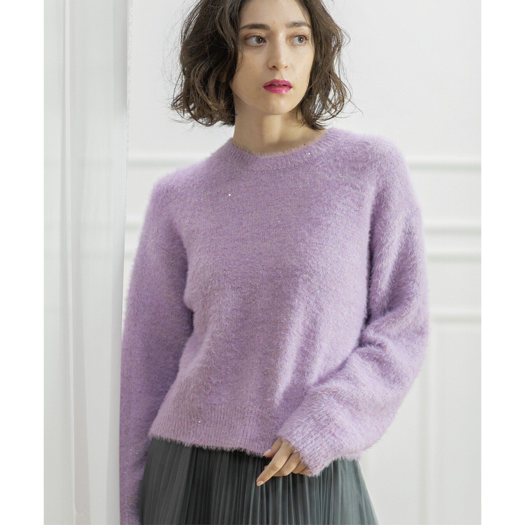 OPAQUE.CLIP「≪エマール検証済≫スパンコールフェザーニット【洗濯機洗い可/抗ピル】」|ニット・セーター|