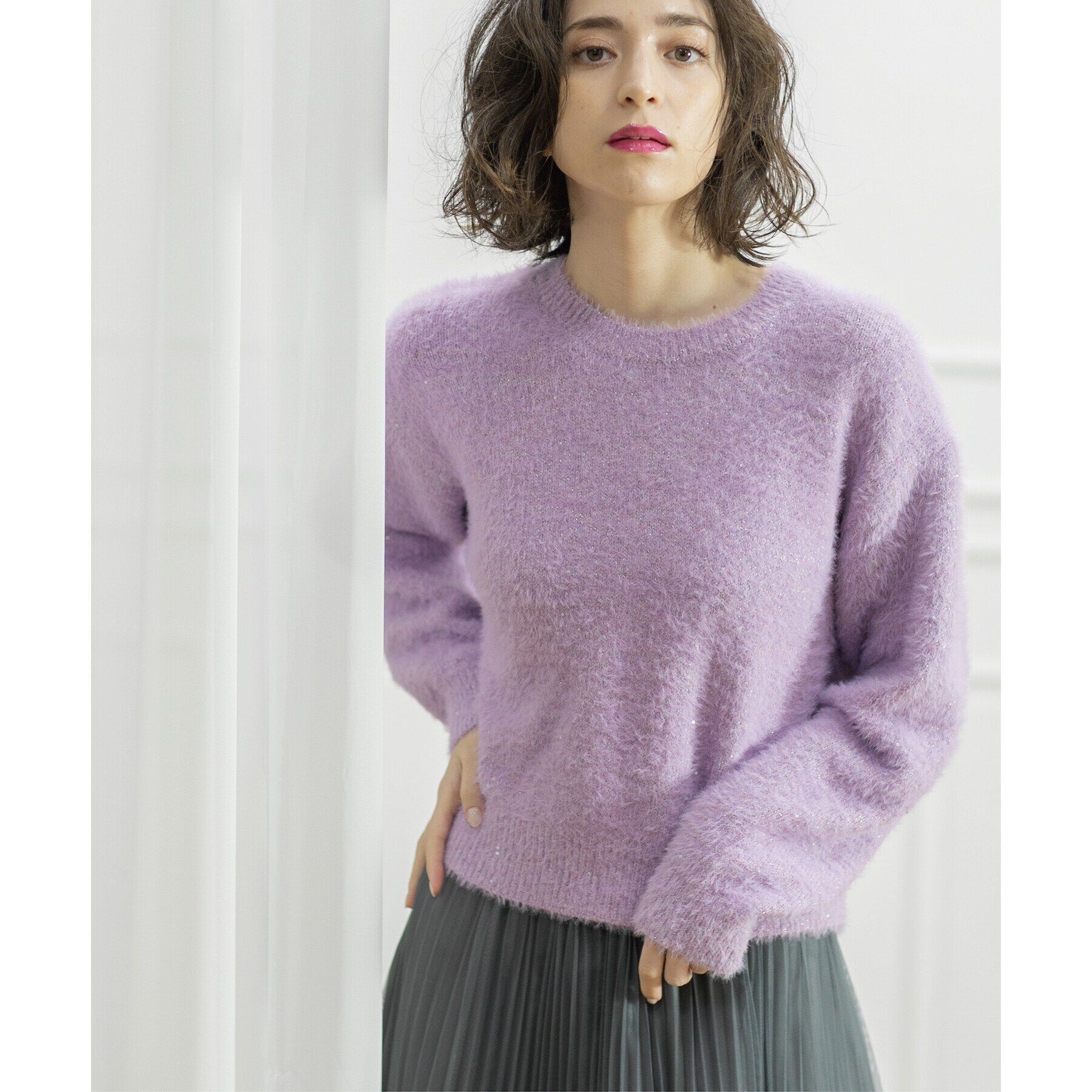 OPAQUE.CLIP「≪エマール検証済≫スパンコールフェザーニット【洗濯機洗い可/抗ピル】」|ニット・セーター|